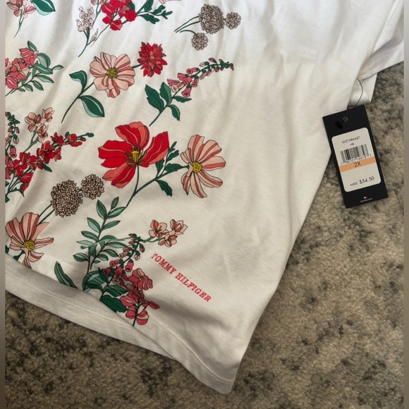 NWT Tommy Hilfiger Floral Print Short Sleeve Top White and Pink Size: 2X - Picture 4 of 6